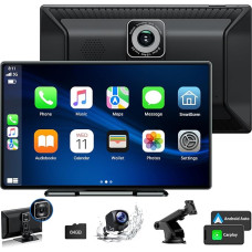 Lamto Car Radio for A-pple Carplay Android Car, 9 Inch Portable Carplay with 2.5K Dash Cam, 1080P Reversing Camera with Loop Recording, Car Audio Receiver with Bluetooth/Voice Assistant/Mirror