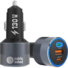 Cable Salad Car Charger 130 W 3 Ports USB C + USB A