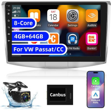 Android Car Radio for Volkswagen VW Passat/VW CC 2010-2014 - 4 + 64G 9 Inch Touchscreen Radio - Apple Carplay and Android Car DSP Wi-Fi SWC + Reversing Camera & Microphone