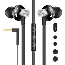 Roxel RX850 Noise Isolating Earphones with Microphone and Remote Control Powerful Bass Bare Earbuds In-Ear Headphones Compatible with iPhone, iPad, MP3 Players, Android Devices