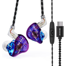 keephifi Kbear Storm USB C Wired In-Ear Headphones 10mm Dynamic Driver IEM with Detachable Cable for Singers Musicians Audiophiles (Pink Blue with Microphone)