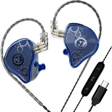 ND Venus In-Ear Monitor Headphones, 10mm Double Magnetic Dynamic Driver, IEM Headphones, HiFi Wired Gaming Earbuds, 2 Pin Detachable Cable (with Microphone, Blue)