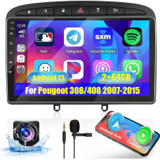 Hikity 2G 64G Car Radio Android13 for Peugeot 308/408 2007-2015 with Wireless Carplay Android Car, 9 Inch Touchscreen Car Radio with GPS Navigation Bluetooth WiFi RDS FM SWC MIC Reversing Camera