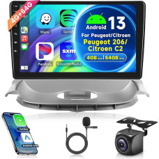 2G + 64G Wireless Carplay Android 13 Car Radio 2 DIN for Peugeot 206 Citroen C2