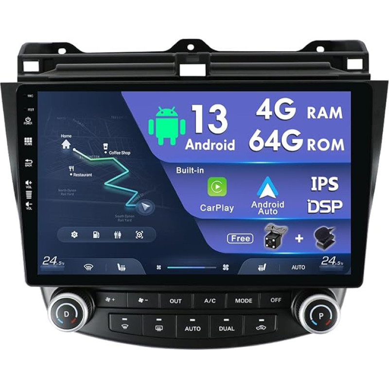 MISONDA Android Car Radio Suitable for Honda Accord 2003-2008 - [4G+64G] - Built-in DSP/Carplay/GPS - Reversing Camera Free 10 Inch - With Steering Wheel Control 4G WiFi BT5.0 DAB