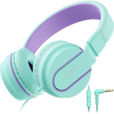 Ailihen I35 Stereo Lightweight Foldable Headphones Adjustable Headband Headsets with Microphone 3.5mm for Cellphones Smartphones Iphone Laptop Computer Mp3/4 Earphones (Green Purple)