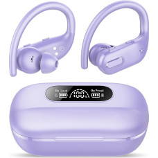 Bluetooth Sports Headphones, Wireless Bluetooth 5.3 Headphones In Ear with 4 ENC Microphones, 80 Hours Deep Bass, Button Control, IPX7 Waterproof Earphones with Ear Hooks for iOS/Android, Light Purple