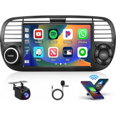 2 + 64 GB 7 Inch Radio Car Android 13 for Fiat 500 2007-2015, Car Radio with Wireless CarPlay, Android Car, FM RDS, Navigation GPS, Bluetooth, WiFi, USB, MIC + Reversing Camera