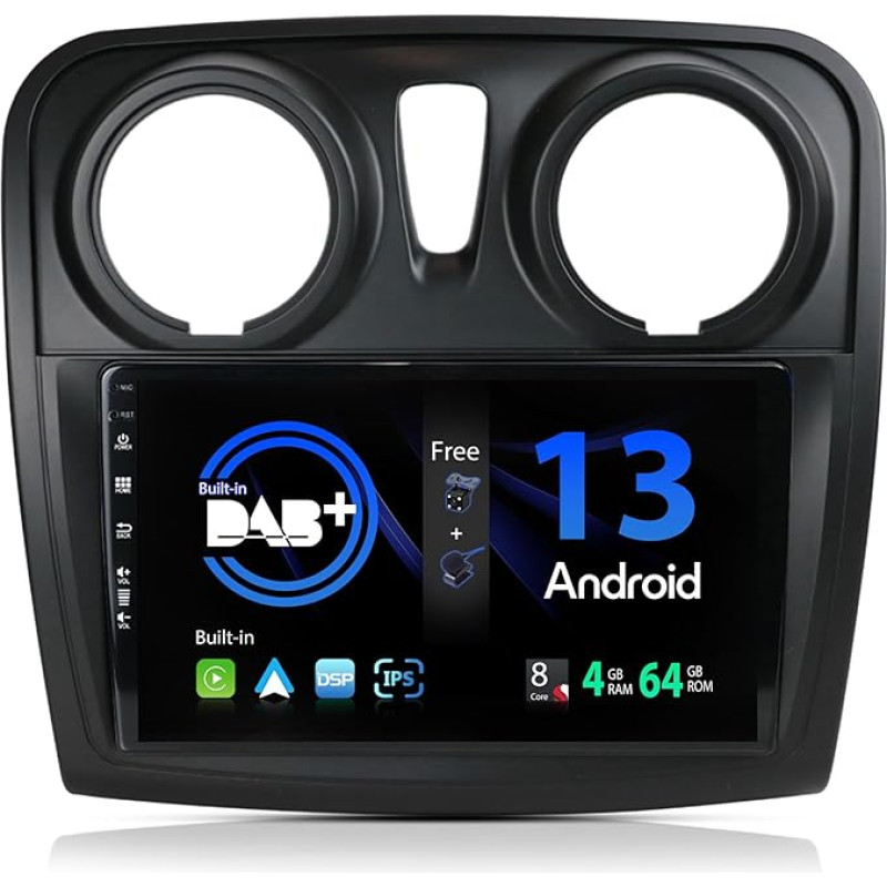 SXAUTO - Built-in DAB - Android 13 IPS Car Radio for Dacia - Sandero (2012-2017) - Built-in Carplay/Android Car - LED Camera + Mic - 4G + 64G - 360-CAM Steering Wheel Control Fast Boot WiFi - 2 DIN 9