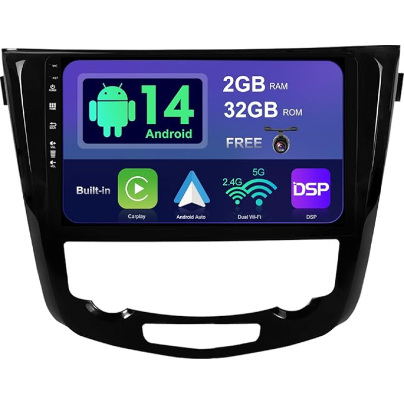 SXAUTO Android 13 IPS Car Radio for Nissan X-Trail Qashqai J11 Rouge (2014-2018) - Built-in CarPlay/Android Car - Camera Free - 2G + 32G - Steering Wheel Control DAB Fast Boot WiFi - 2 DIN 10.1 Inches