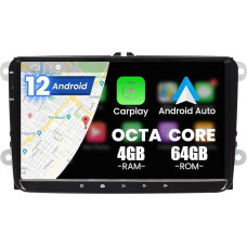 Kymmtun Android 12 9 Inch 4GB+64GB Car Radio for VW, Passat, Golf, Skoda, Superb, Seat Valentine RDS with 4G Network WiFi GPS USB FM Wireless CarPlay Bluetooth Hands-Free Steering Wheel Control