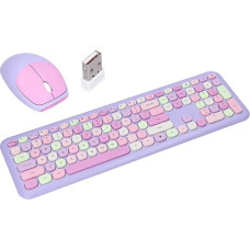 Cuifati Girls 110 Keys Keyboard Mouse Combo, Retro Mixed Colour Keyboard with Cute Mouse Set, 1200 DPI 3 Buttons Wireless Mouse for Gaming PC (Keyboard and Mouse Set in Purple Mixed Colours)
