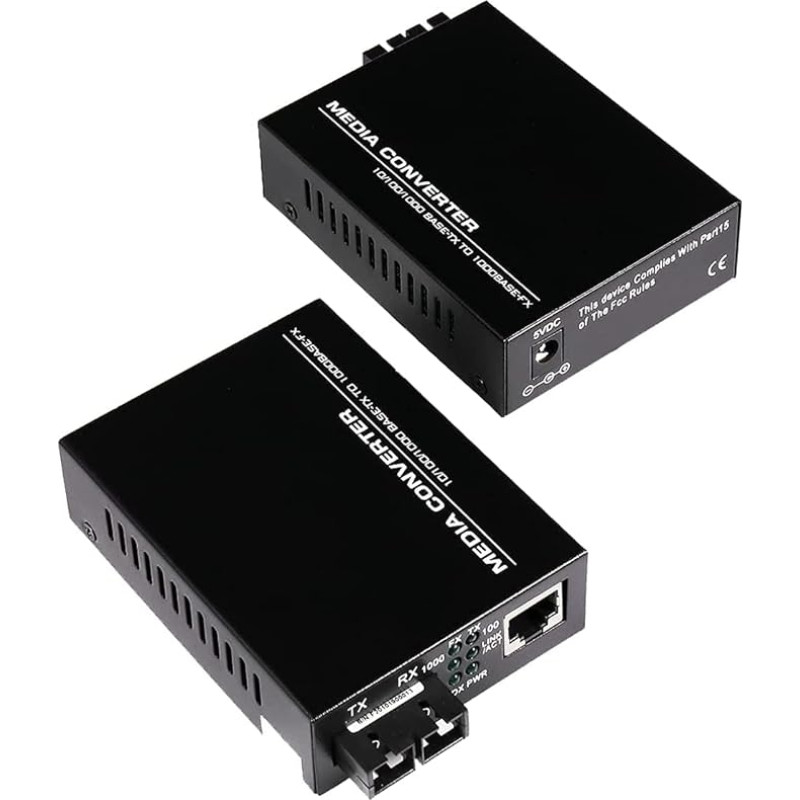 Viena pora daugiamodės dvigubos SC skaidulos Gigabit Ethernet medijos keitiklio - mini 10/100/1000Base-T RJ45 į 1000Base-SC, 2 km atstumas, 850-1310 nm bangos ilgis, AC 230 V maitinimo šaltinis, 2 vnt.