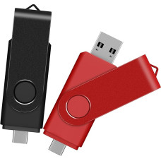 TEWENE USB C atminties kortelė 3.0 64GB 2 pakuotės USB C atmintinė 2 viename (USB-C ir USB-A) su dirželiu mobiliesiems telefonams ir kompiuteriams