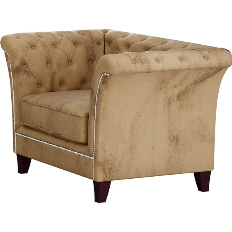 S-Style Möbel Noah Chesterfield Lounge Chair Skaitymo kėdė Kokteilinė kėdė Klubinė kėdė Mini sofa 1-vietė sofa Svetainės baldai Smėlio spalvos 123 x 82 x 75 cm