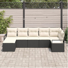 Rantry 7-teiliges Garten Sofa Set mit Kissen Schwarz Poly Rattan, 2-Sitzer Garten Sofa mit Stauraum & Kissen Schwarz Poly Rattan Gartenlounge Modelis3355136