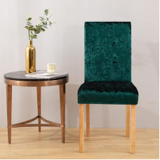 LinFortune 4er Set Stuhlhussen aus Pannesamt für Esszimmer Stretch Parsons Stuhl Küchen Schonbezüge abnehmbar rutschfest waschbar Sitzschutz für Küche und Hotel (4 Dunkelgrün)