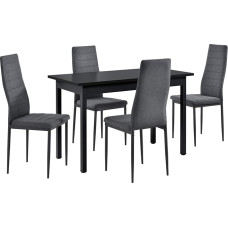[en.casa] Dining Set with 4 Chairs 120 x 60 cm Kitchen Table in Black with Design Armchairs Dining Room Table with Set of 4 Upholstered Chairs