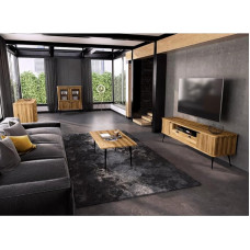 4 dalių svetainės komplektas iš ąžuolo masyvo, alyvuoto ąžuolo, žemos lentos, aukštos lentos, kavos staliukas, stalviršis su grioveliais, minkštas uždarymas