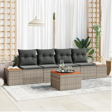 Rantry 5-teiliges Garten Sofa Set mit Kissen Grau Poly Rattan Akazie Gartenlounge Model3348020