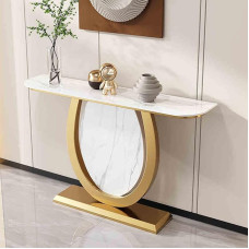 Moderner Eingangstisch - schmaler Konsolen-Sofatisch mit Stauraum, Flur-Akzenttisch mit Metallrahmen für Wohnzimmer, Foyer und Flur (weiß, 80 cm)