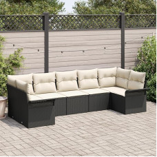 Rantry 7-teiliges Garten-Sofa-Set mit Kissen Schwarz Poly-Rattan, 2-Sitzer Garten-Sofa mit Stauraum & Kissen Schwarz Poly-Rattan Gartenlounge Model3354176