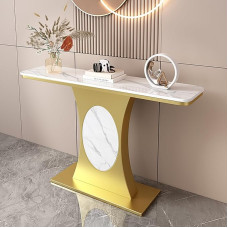 Šiuolaikinis konsolinis stalas Siauras ilgas sofos stalas Išlenktas įėjimo stalas Sofos stalas Akcentas Baldai Marmuro viršus Konsolės Stalas prieškambario gyvenamojo kambario įėjimui (pilka)