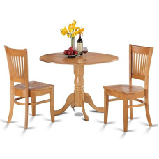 East West Möbel DLVA3-OAK-W Kitchen Table Set with Dining Table and 2 Wooden Dining Chairs Wood Seat Oak Finish