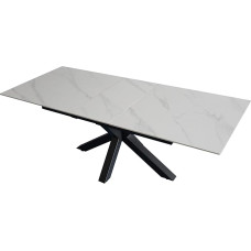 SAM Millie Ceramic Table, 180 x 90 cm, Extendible to 220 cm, Colour: Matte White, Spider Frame, Metal Black, Easy-Care Dining Table / Dining Room Table