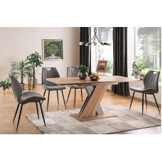 Design Dining Table GS-555 Oak Wotan - Silver Matt Extendible 140 - 180 cm