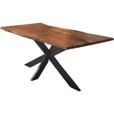 SAM Salerno Dining Table 120 x 80 cm Acacia Wood Walnut Coloured + Solid + Varnished, Real Wane, Wane Table, Spider Metal Frame, Black, Dining Room Table, Table Top 35 mm