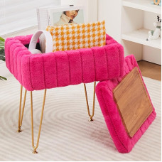 Wimarsbon Faux Mink kailis Osmanų modernaus minkšto kojūgalis saugojimo suolas su metalinėmis kojomis tualetinis stalas kailio taburetė Osmanų kavos staliukas makiažo kėdė makiažo taburetė miegamajame