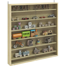 HOMCOM 7 pakopų sieninė vitrina su 6 reguliuojamomis lentynomis, stiklinėmis durelėmis, skirta namų biuro papuošalams 83 x 80 cm, ąžuolas