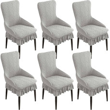 CLGTY Stretch Chair Covers, Minkšti kėdžių užvalkalai su porankiais ir sijonais kėdėms, skalbiamas kėdžių užvalkalas svetainei, viešbučiui, šviesiai pilka, 6 vnt.