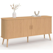 IDMarket Romie XXL Sideboard 160 cm 2 Sliding Doors Slats, Wood, Oak Colour