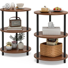 XBurmo Kleiner runder Beistelltisch - Akzenttisch mit 3 Etagen, schmaler Seiten- oder Nachttisch, industrieller Vintage-Nachttisch für Schlafzimmer, Wohnzimmer oder kleine Räume, 2er-Set, rustikales