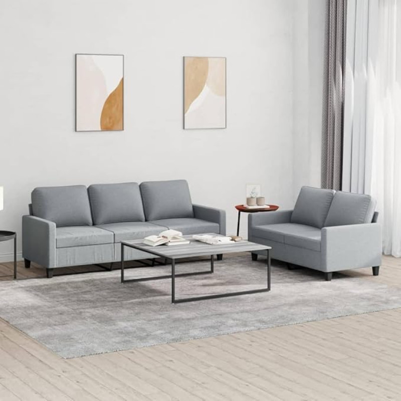 Brokky 2-TLG. Sofagarnitur mit Kissen Sofa Wohnzimmer Sitzgruppe Wohnzimmer Sofos komplektas Sofas FüR Wohnzimmer Hellgrau Stoff / 3201460