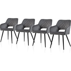 TUKAILAI Valgomojo kėdės 4 aksominių virtuvės kėdžių komplektas Minkštos kėdės su atvira nugarėle, porankiais, paminkštinta sėdyne, metalinėmis kojomis, svetainės, valgomojo, virtuvės kėdės (4, pilkos spalvos)