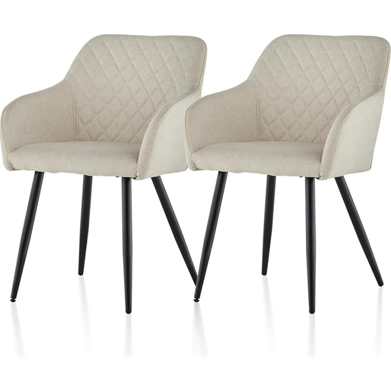 TUKAILAI 2 lininių valgomojo kėdžių komplektas, moderni virtuvės kėdė, porankis, minkšta kėdė, svetainės kėdė su porankiais, atlošu, metalinėmis kojomis, virtuvės, valgomojo, svetainės kėdė,