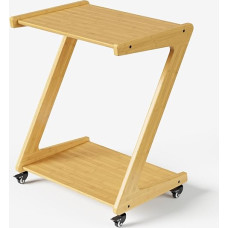 Hazena TV staliukas iš holz, Bambus, staliukas mažoms patalpoms su staltiese, Z-förmiger kleiner Beistelltisch für Wohnzimmer, Schlafzimmer, Sofa, Couch, bewegliches Laptop-Kaffeetablett