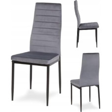 BDW - Minkšta kėdė - veliūras, aksomas, dygsniuotas audinys - su juodomis metalinėmis kojelėmis - skirta valgomajam, virtuvei, svetainei, biurui, rašomajam stalui - moderni, elegantiška, palėpės stiliaus - pilka - 4 vnt.