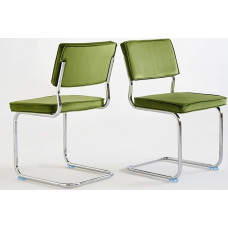 Velvetinės valgomojo kėdės, modernios valgomojo kėdės, minimalistinio stiliaus virtuvės valgomojo kėdės, minkštos patogios kėdės su chromuotomis metalinėmis kojelėmis, 2 vnt. (žalios spalvos, 2 vnt.)