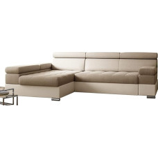 PAOLO Corner Sofa Sleep Function, Corner Couch with Bed Box, Freestanding Sofa Bed, L-Shape Corner Sofa, Sofa Bed with Bed Function, L-Shape Sofa (Cream + Creamy Faux Leather (EKO)