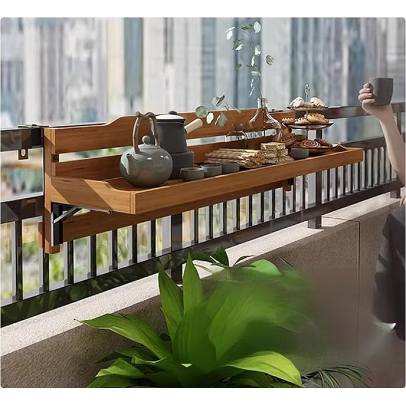 Balkono turėklų baras, sulankstomas pakabinamas stalas, skirtas naudoti lauke ir viduje, mažas, taupantis vietą, tvirtinamas prie sienos, sulankstomas stalas, skirtas lauko balkonų turėklams (L 90 x W 25 cm / L 35,4 x W 9,8)