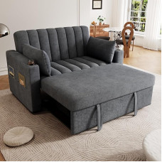 ANIROY 2 vietų sofa-lova su miego funkcija, sofa-lova, dvigulė sofa su gėrimų laikikliu, reguliuojamu atlošu ir pagalvėlėmis svetainei, miegamajam, butui, pilka