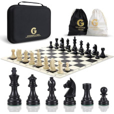 Šachmatų rinkinys - 20 colių silikoninė šachmatų lenta, 3,85 colių aukščio karaliaus figūros su 2 papildomomis karalienėmis, sulankstoma šachmatų lenta, nešiojami kelioniniai turnyriniai šachmatai su krepšiu