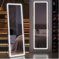 160 x 50 cm LED veidrodis, didelis sieninis veidrodis su apšvietimu, 160 x 50 cm LED veidrodis, didelis sieninis veidrodis su apšvietimu, stovintis veidrodis su stovu miegamajam, svetainei, prieškambariui (juodas)