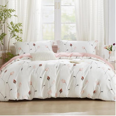 SAPHREAS Bed Linen 135 x 200 cm Flowers Roses Bed Linen Sets Cotton Pink Floral Pattern Bed Linen 2-Piece Cuddly 1 Duvet Cover 135 x 200 cm with Zip + 1 Pillowcase 80 x 80 cm