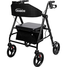 Rollator Foldable and Lightweight with Seat: Aluminium Rollators for Seniors - Foldable Rollator for the Home with 20 cm Tyres for All Terrain - Travel Rollator 6 Height Adjustable (Black)