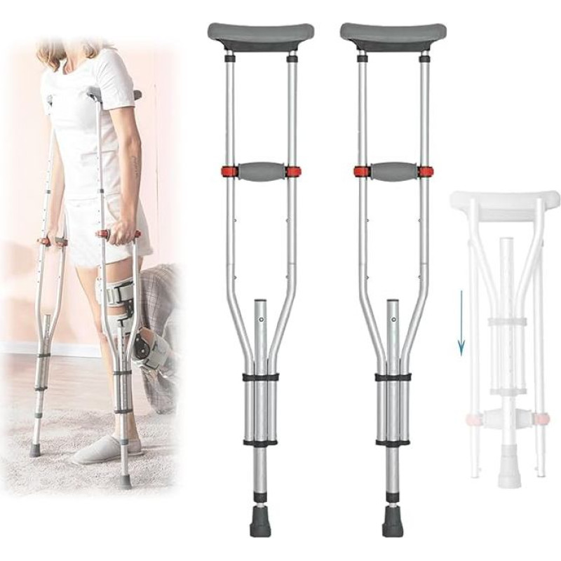 Reguliuojamo aukščio, vaikščiojimo pagalbinė priemonė, lengva aliumininė universali vaikščiojimo pagalbinė priemonė, su minkštu rankenos paminkštinimu, reguliuojama nuo 98 iki 158 cm, tinka riboto judrumo žmonėms (1 pora)